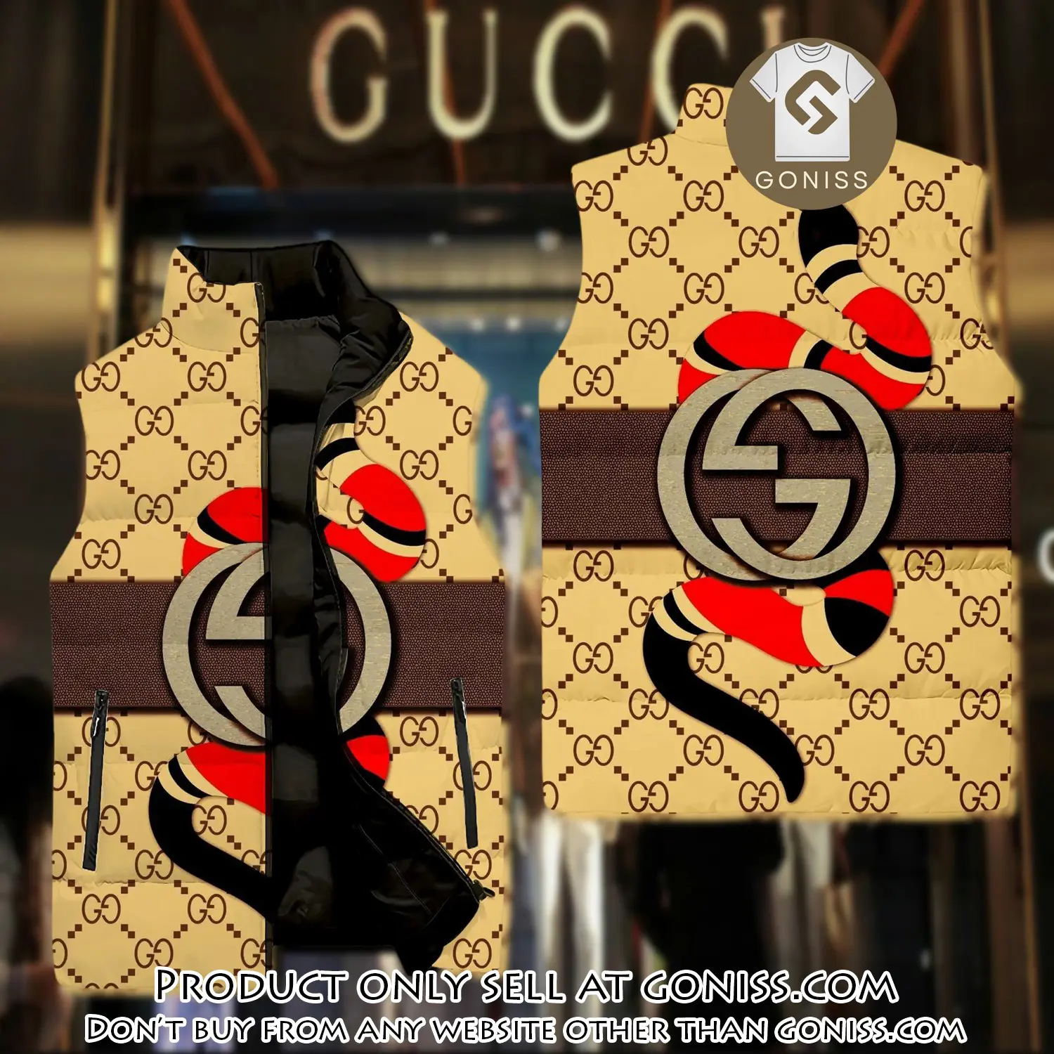 Gucci yellow snake luxury brand 3d sleeveless down jacket gn1012781